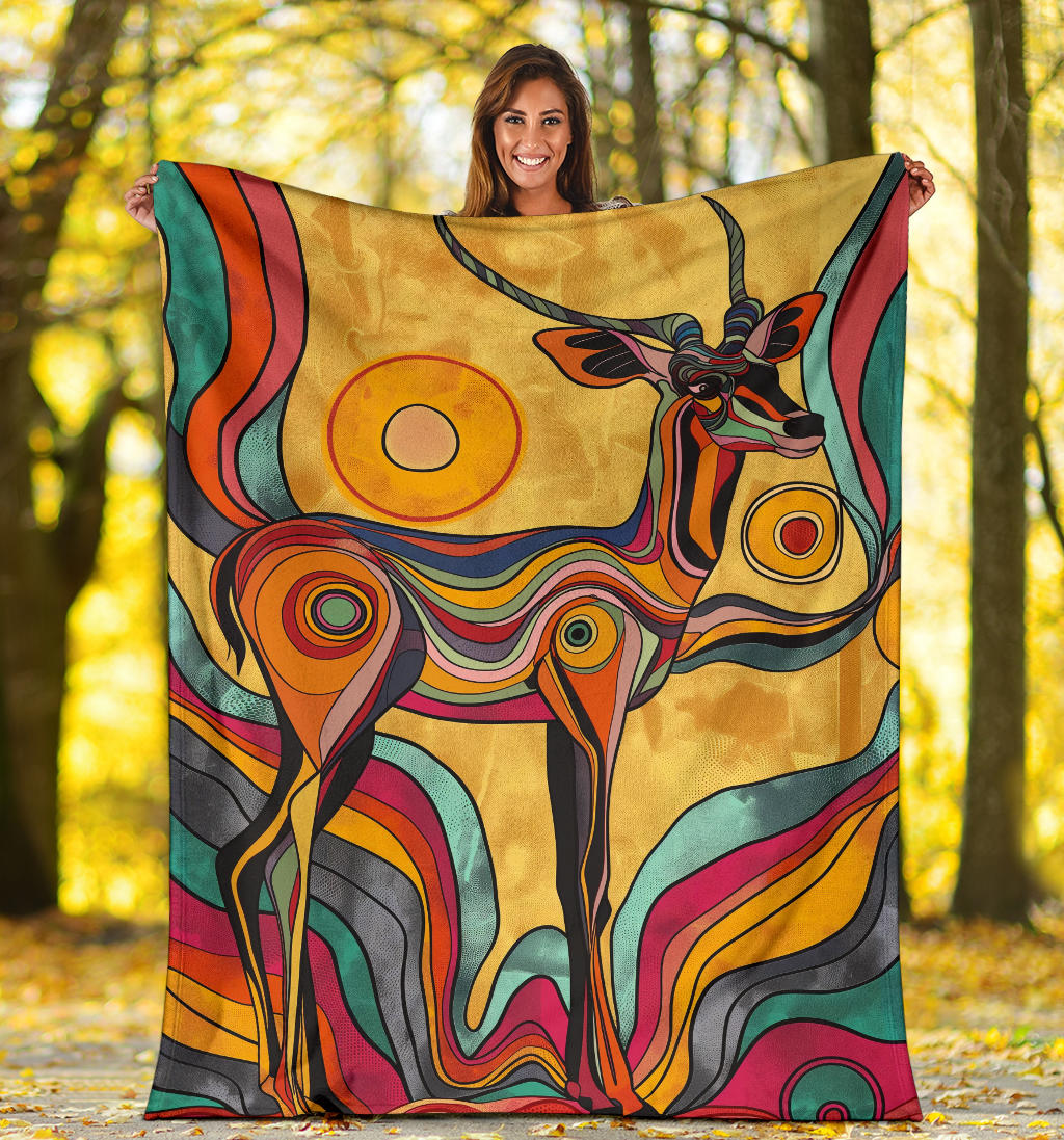 Antelope Blanket, Trippy Psychedelics Antelope Fleece Blanket, Antelope Throw Blanket, Antelope Gifts