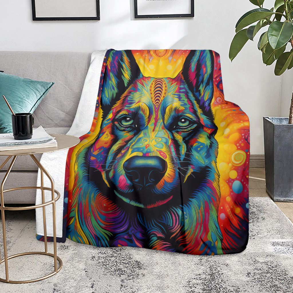 Belgian Malinois Blanket, Trippy Psychedelics Belgian Malinois  Fleece Blanket, Belgian Malinois Throw Blanket, Belgian Malinois Gifts