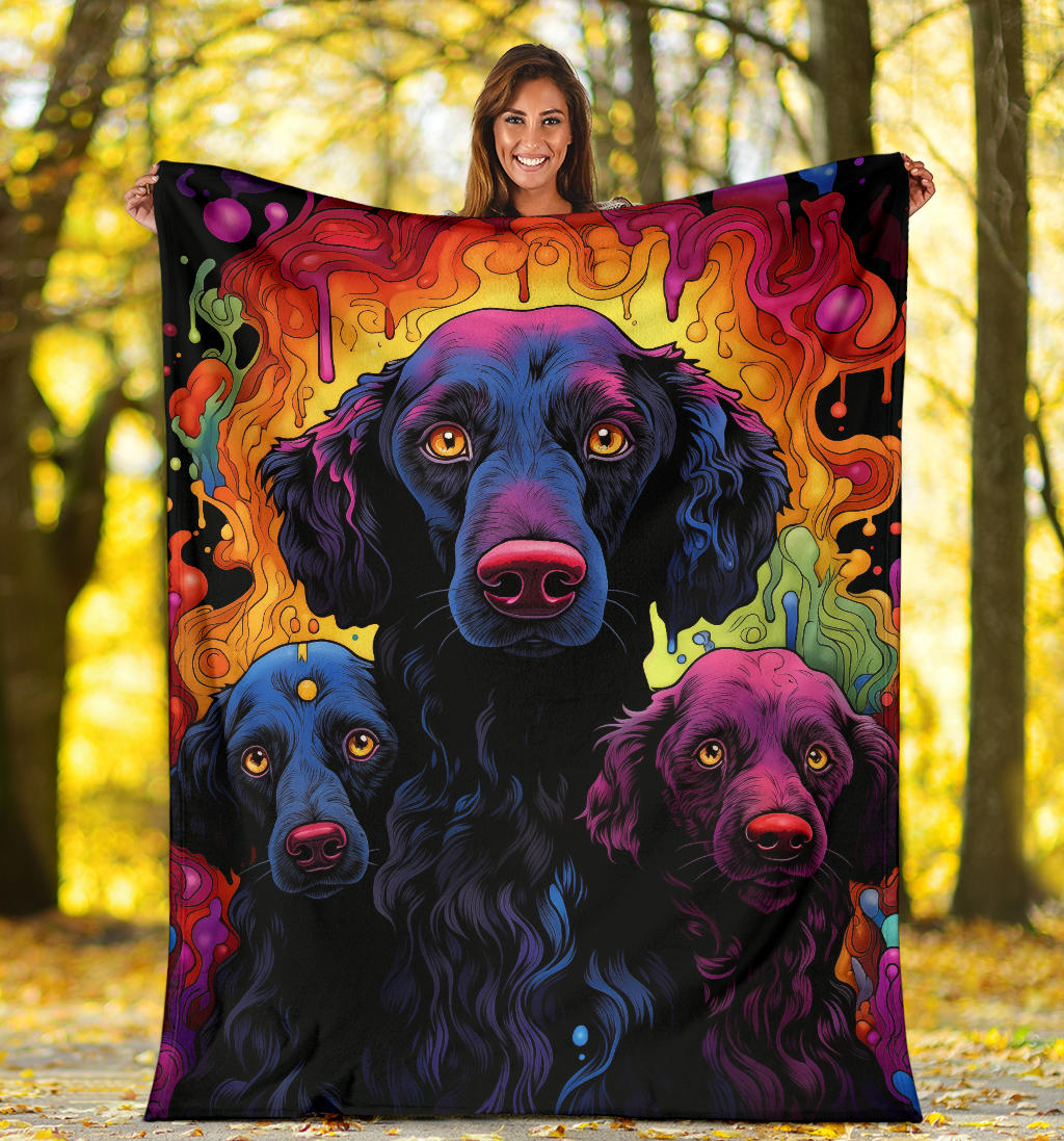 Curly Coated Retriever Blanket, Trippy Psychedelics Curly Coated Retriever Fleece Blanket, Curly Coated Retriever Throw Blanket, Curly Coated Retriever Gifts