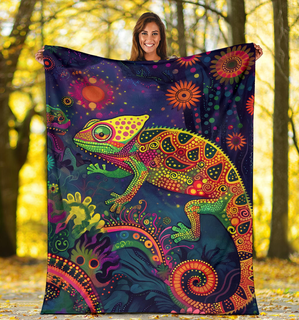 Chameleon Blanket, Trippy Psychedelics Chameleon Fleece Blanket, Chameleon Throw Blanket, Chameleon Gifts