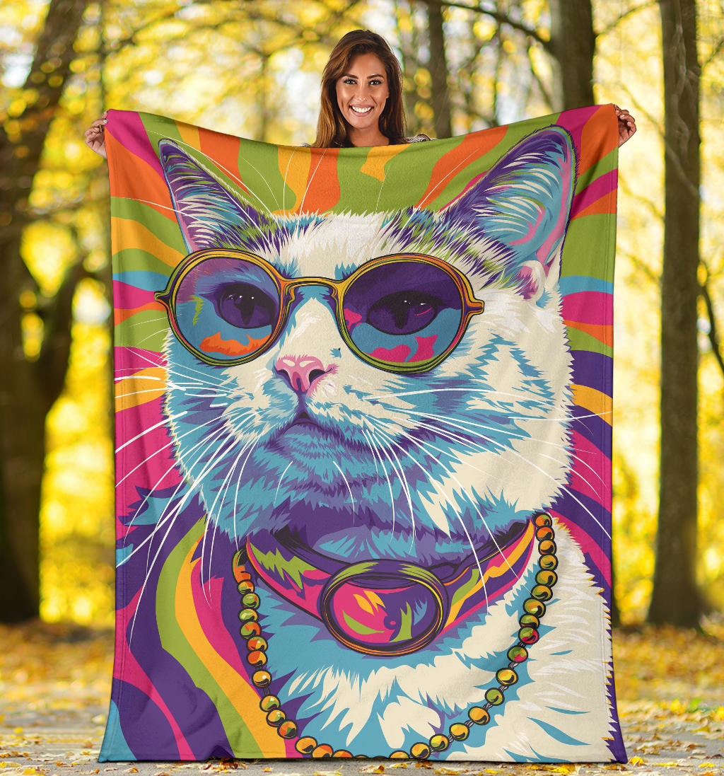 American Curl cat Blanket, Trippy Psychedelics American Curl cat Fleece Blanket, American Curl cat Throw Blanket, American Curl cat Gifts