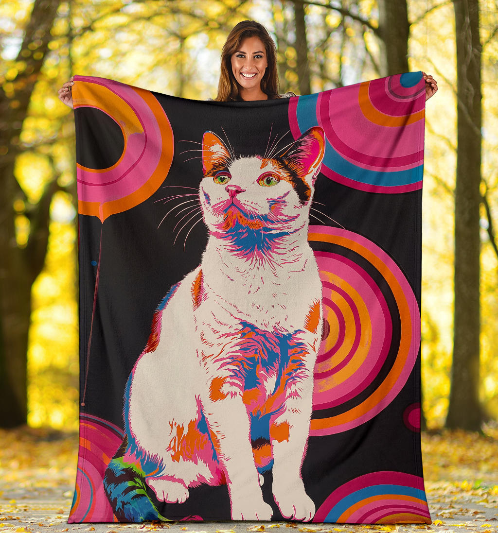 Japanese Bobtail cat Blanket, Trippy Psychedelics Japanese Bobtail cat Fleece Blanket, Japanese Bobtail cat Throw Blanket, Japanese Bobtail cat Gifts