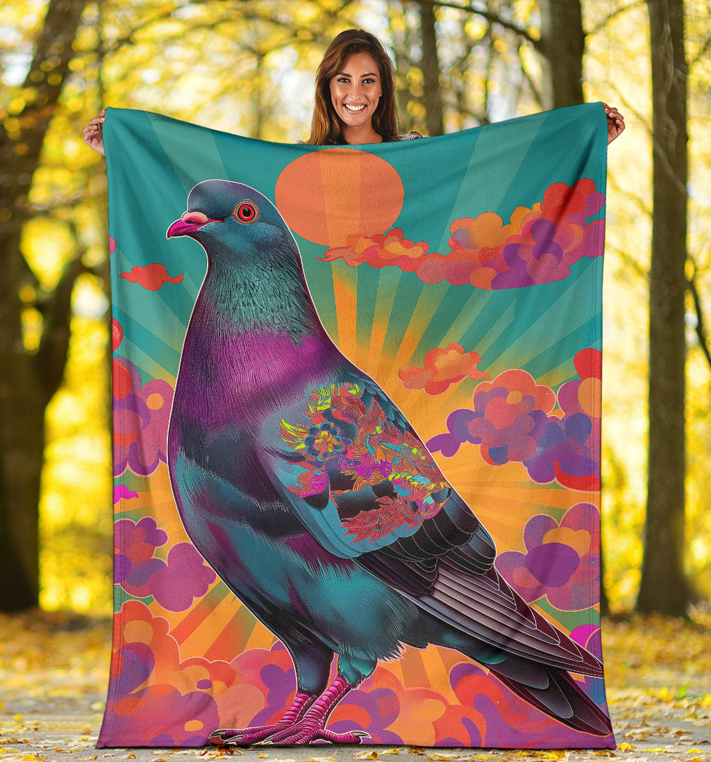 Pigeon Blanket, Trippy Psychedelics Pigeon Fleece Blanket, Pigeon Throw Blanket, Pigeon Gifts