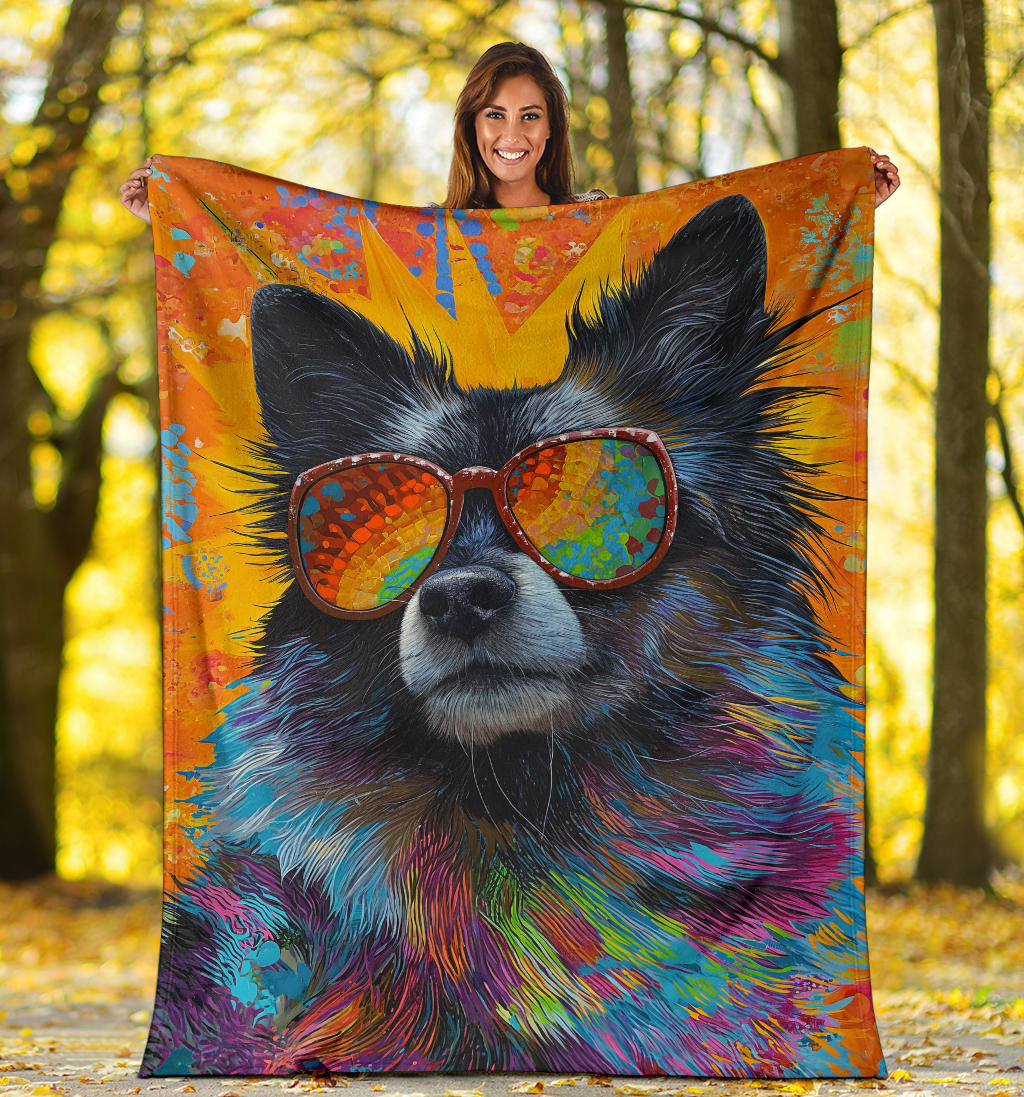 Keeshond Dog Blanket, Trippy Psychedelics Keeshond Dog Fleece Blanket, Keeshond Dog Throw Blanket, Keeshond Dog Gifts