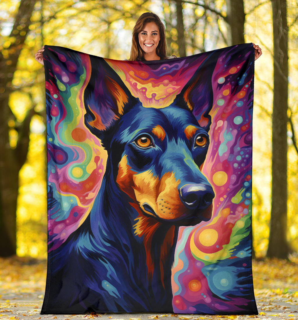 Trippy Psychedelics Doberman Pinscher Blanket, Doberman Pinscher Throw Blanket, Doberman Pinscher Fleece Blanket, Doberman Pinscher Gifts