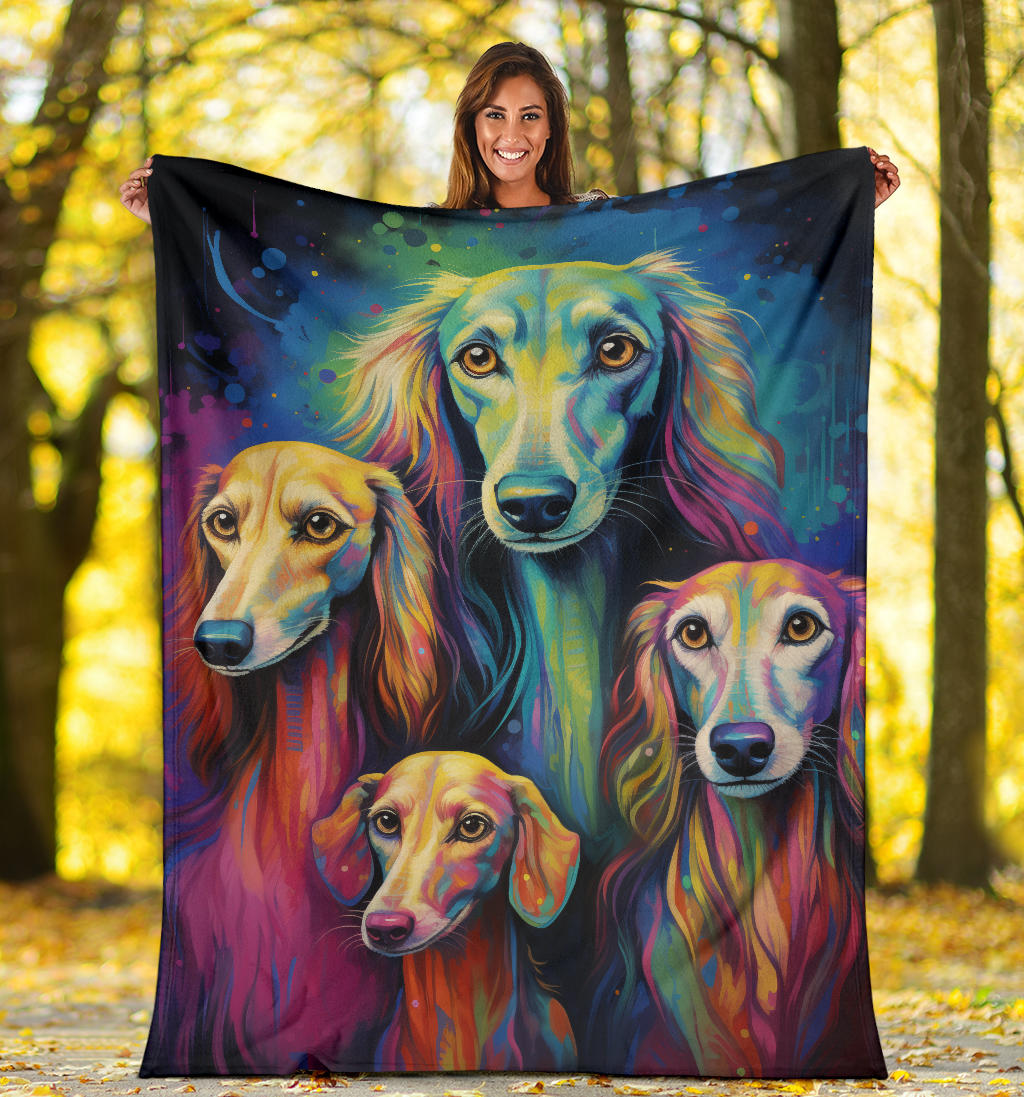 Saluki Blanket, Trippy Psychedelics Saluki Fleece Blanket, Saluki Throw Blanket, Saluki Gifts