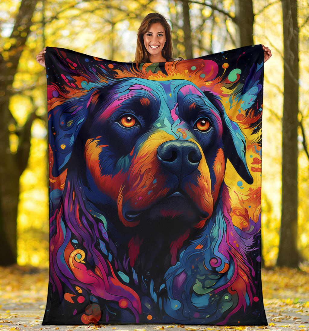 Trippy Psychedelics Rottweiler Blanket, Rottweiler Throw Blanket, Rottweiler Fleece Blanket, Rottweiler Gifts