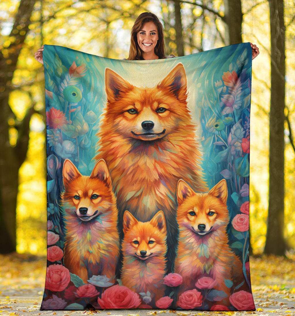 Finnish Spitz Blanket, Trippy Psychedelics Finnish Spitz Fleece Blanket, Finnish Spitz Throw Blanket, Finnish Spitz Gifts