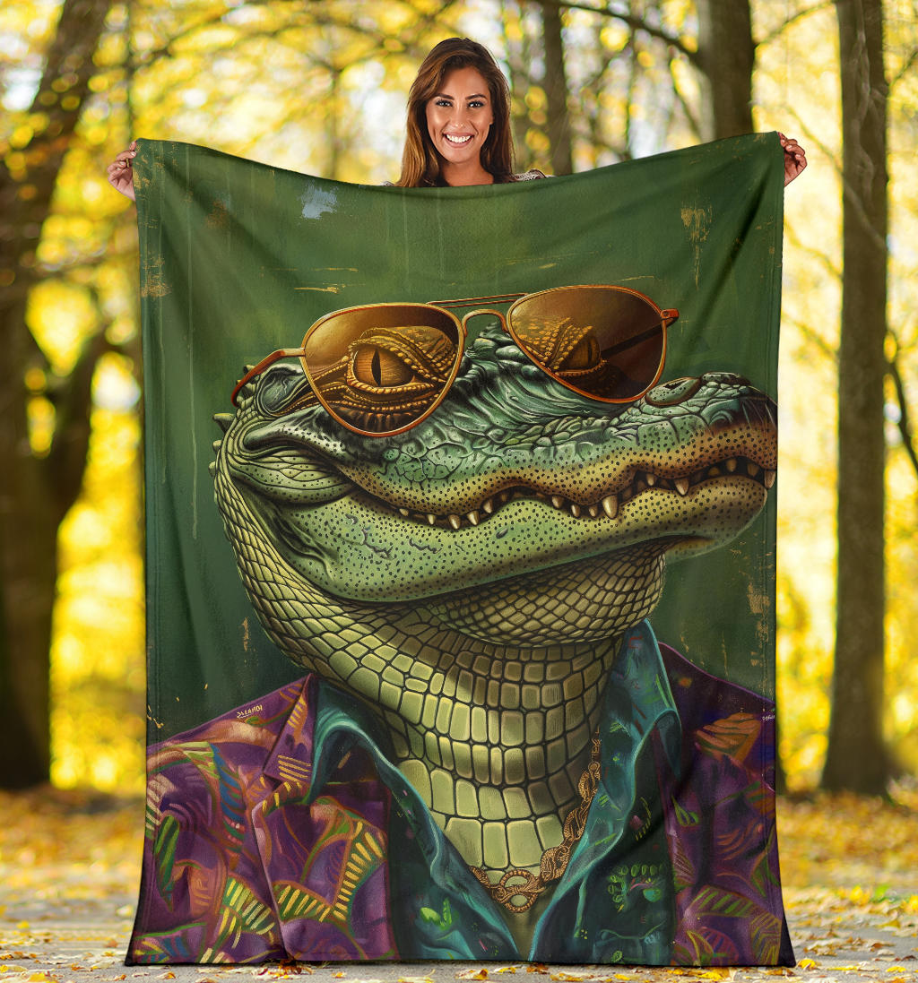 Alligator Blanket, Trippy Psychedelics Alligator Fleece Blanket, Alligator Throw Blanket, Alligator Gifts