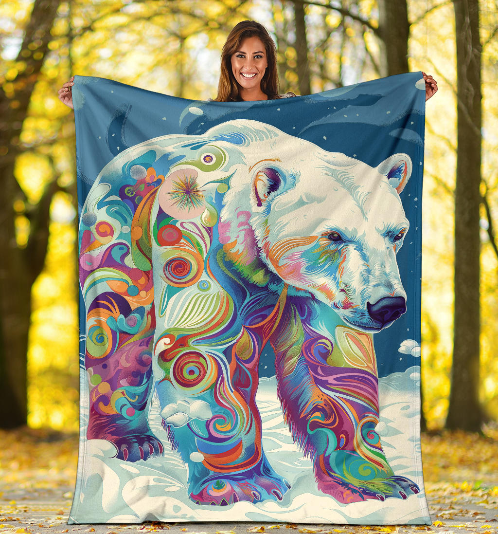 Polar Bear Blanket, Trippy Psychedelics Polar Bear Fleece Blanket, Polar Bear Throw Blanket, Polar Bear Gifts