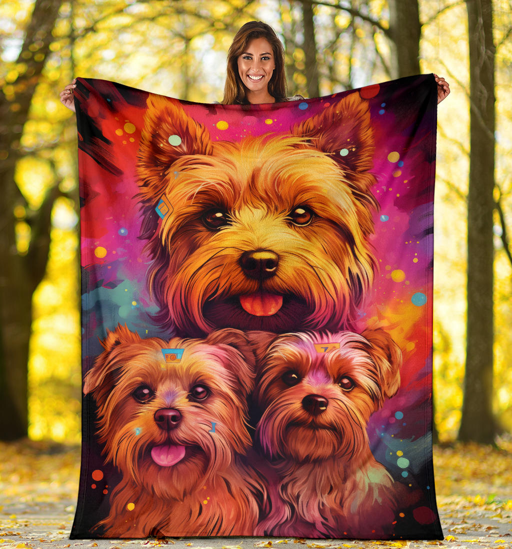 Norfolk Terrier Blanket, Trippy Psychedelics Norfolk Terrier Fleece Blanket, Norfolk Terrier Throw Blanket, Norfolk Terrier Gifts