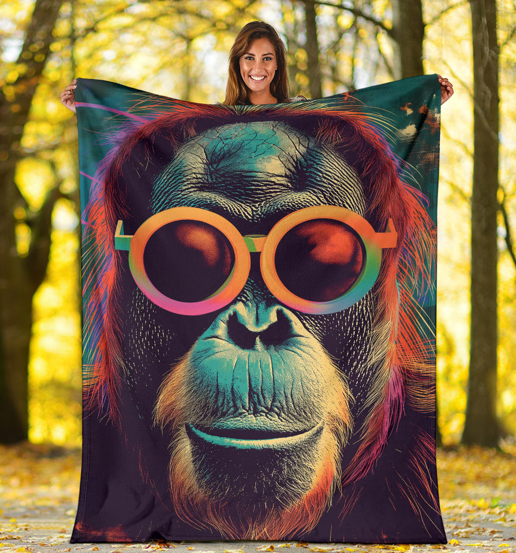 Orangutan animal Blanket, Trippy Psychedelics Orangutan animal Fleece Blanket, Orangutan animal Throw Blanket, Orangutan animal Gifts