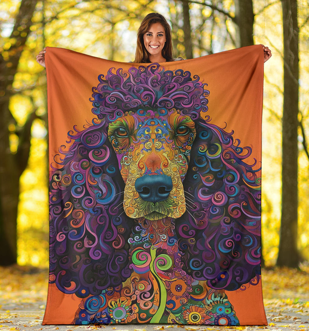 Irish Water Spaniel Blanket, Trippy Psychedelics Irish Water Spaniel Fleece Blanket, Irish Water Spaniel Throw Blanket, Irish Water Spaniel Gifts