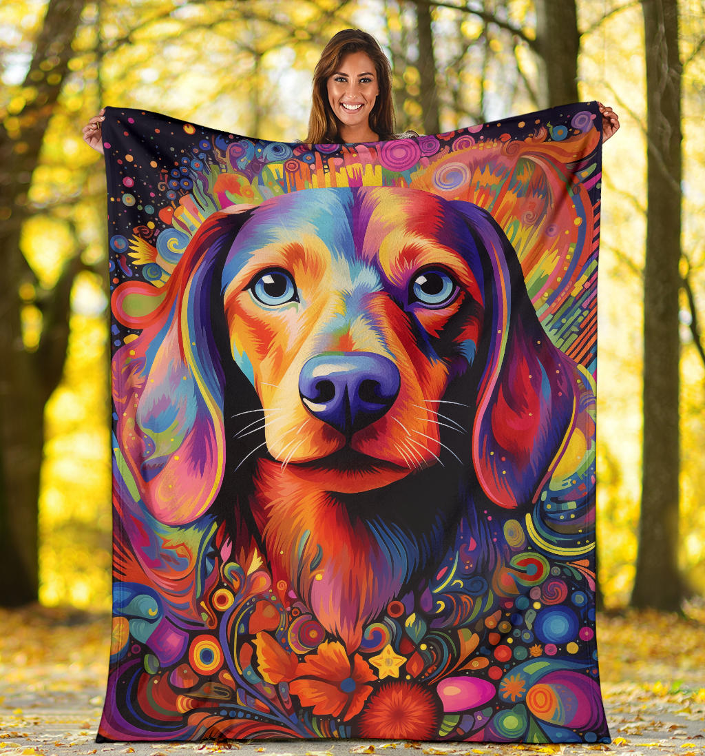 Trippy Psychedelics Dachshund Blanket, Dachshund Throw Blanket, Dachshund Fleece Blanket, Dachshund Gifts