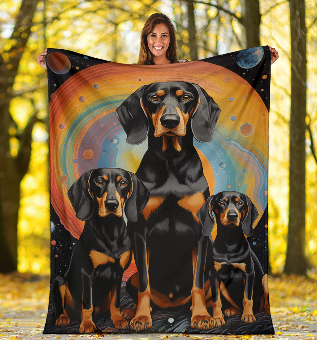 Black and Tan Coonhound Blanket, Trippy Psychedelics Black and Tan Coonhound Fleece Blanket, Black and Tan Coonhound Throw Blanket, Black and Tan Coonhound Gifts