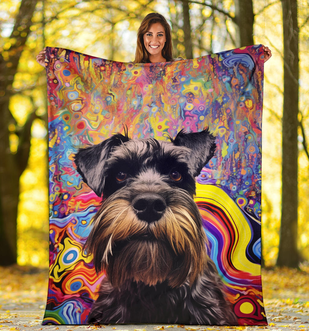 Miniature Schnauzer Blanket, Miniature Schnauzer Dog Trippy Psychedelics Blanket, Miniature Schnauzer Gifts, Miniature Schnauzer Throw Blanket