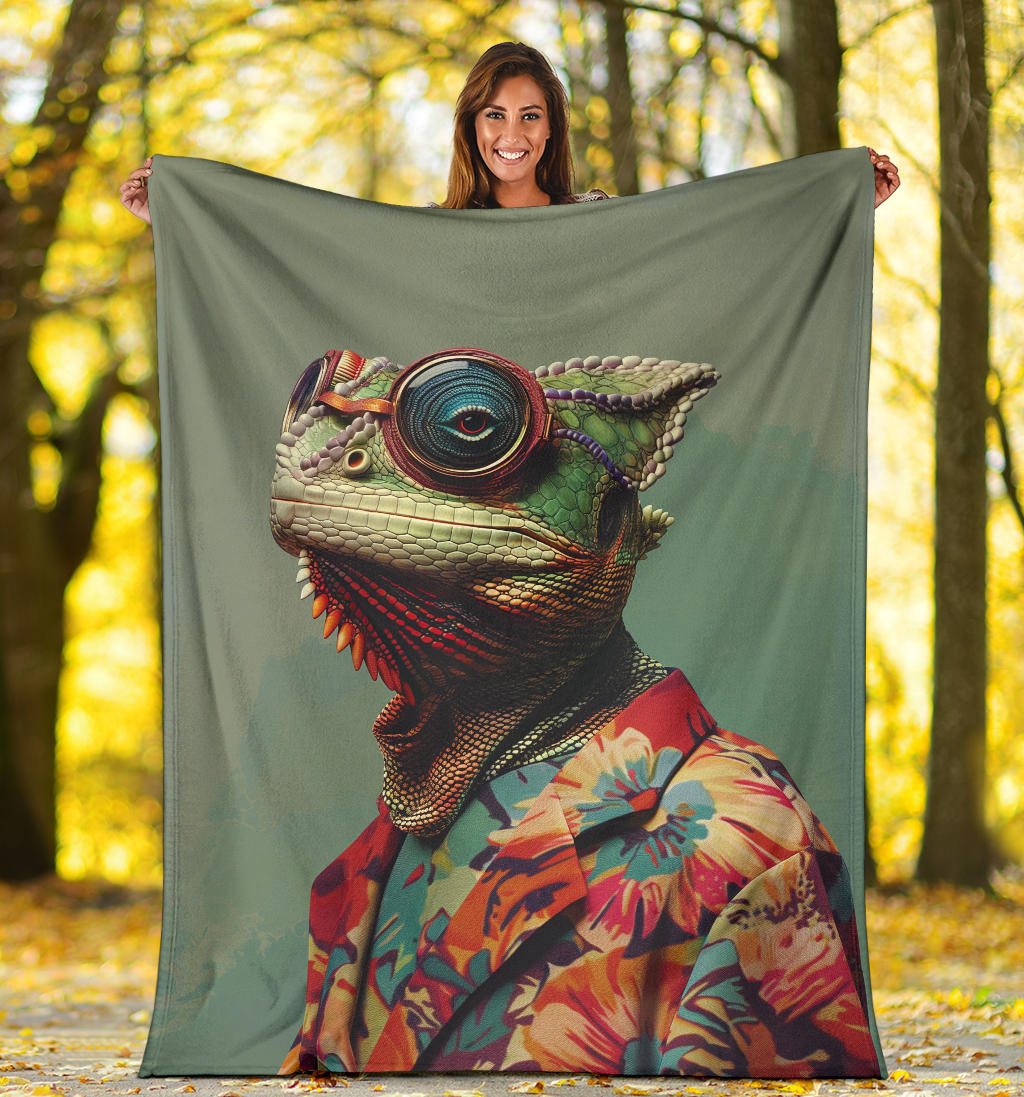 Chameleon Blanket, Trippy Psychedelics Chameleon Fleece Blanket, Chameleon Throw Blanket, Chameleon Gifts