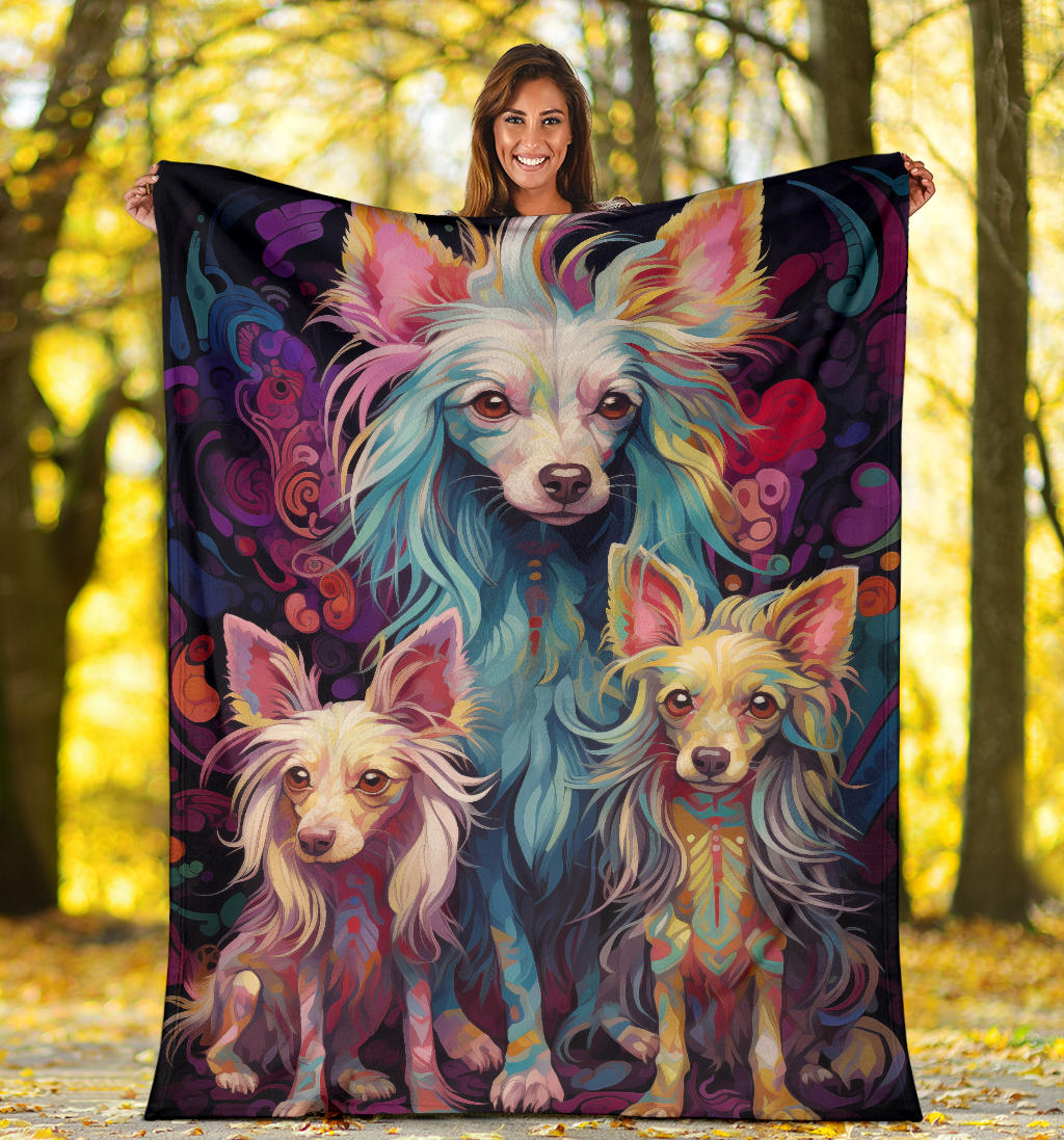 Chinese Crested Blanket, Trippy Psychedelics Chinese Crested Fleece Blanket, Chinese Crested Throw Blanket, Chinese Crested Gifts