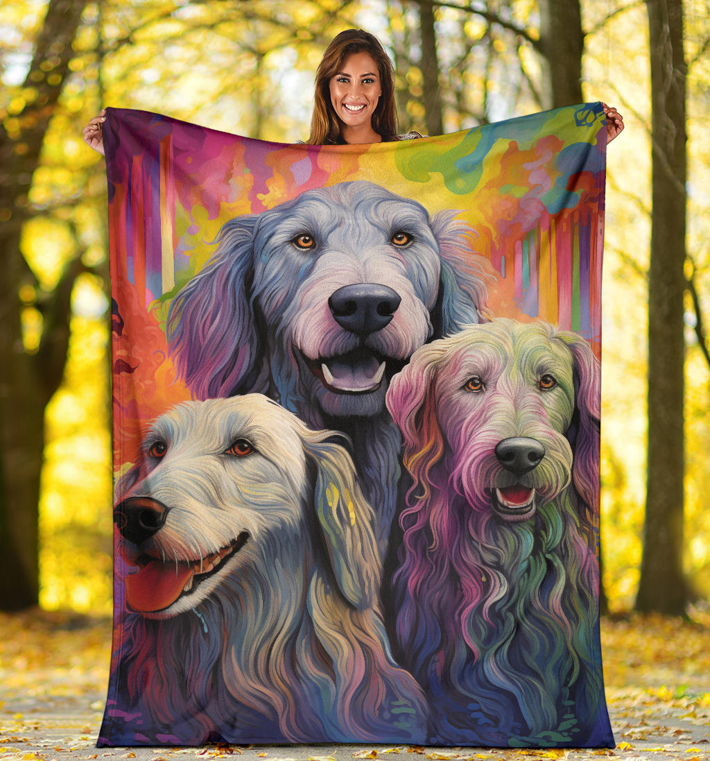 Irish Wolfhound Blanket, Trippy Psychedelics Irish Wolfhound Fleece Blanket, Irish Wolfhound Throw Blanket, Irish Wolfhound Gifts