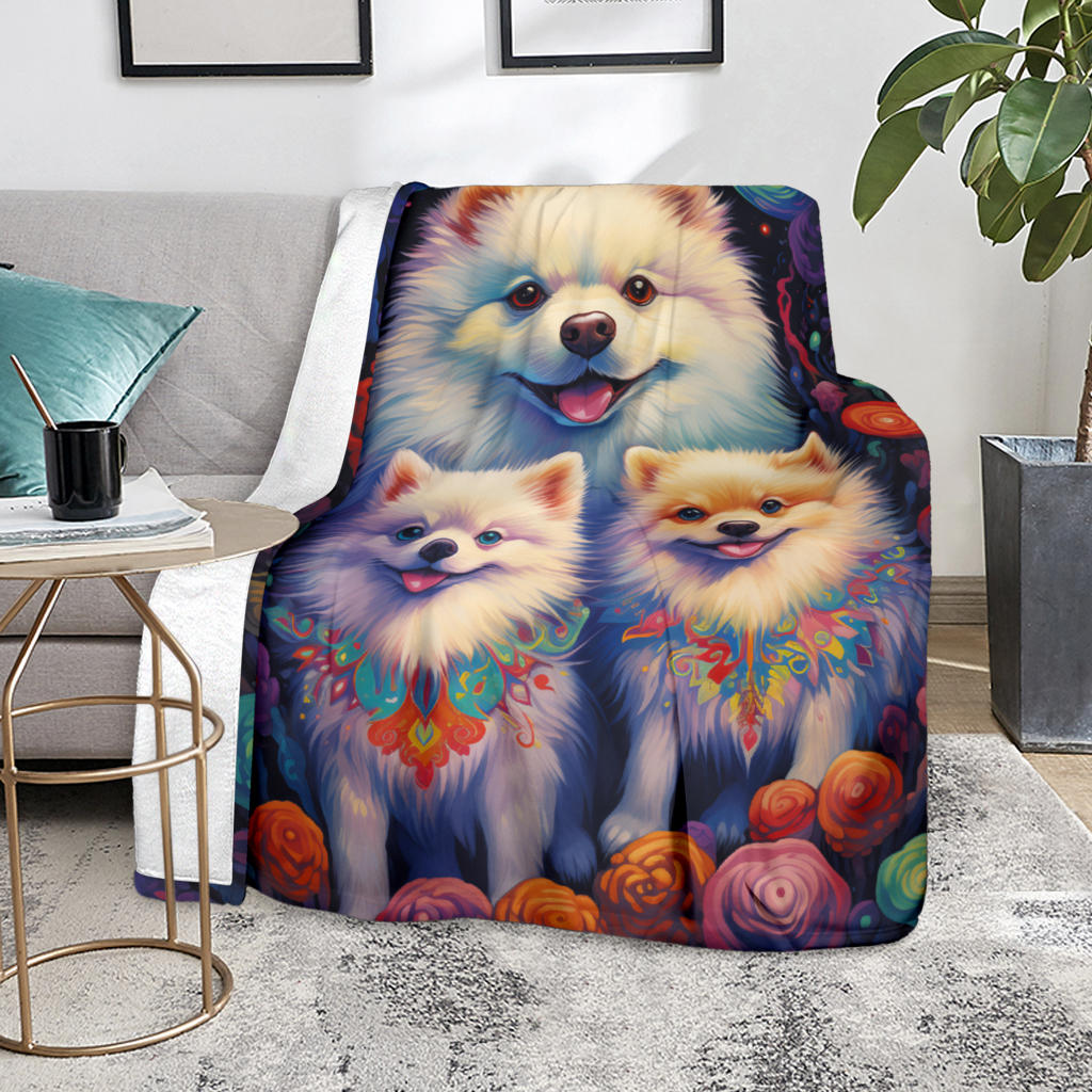 American Eskimo Blanket, Trippy Psychedelics American Eskimo Fleece Blanket, American Eskimo Throw Blanket, American Eskimo Gifts