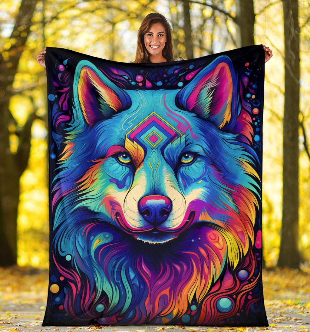 Trippy Psychedelics Siberian Husky Blanket, Siberian Husky Fleece Blanket, Siberian Husky Throw Blanket, Siberian Husky Gifts