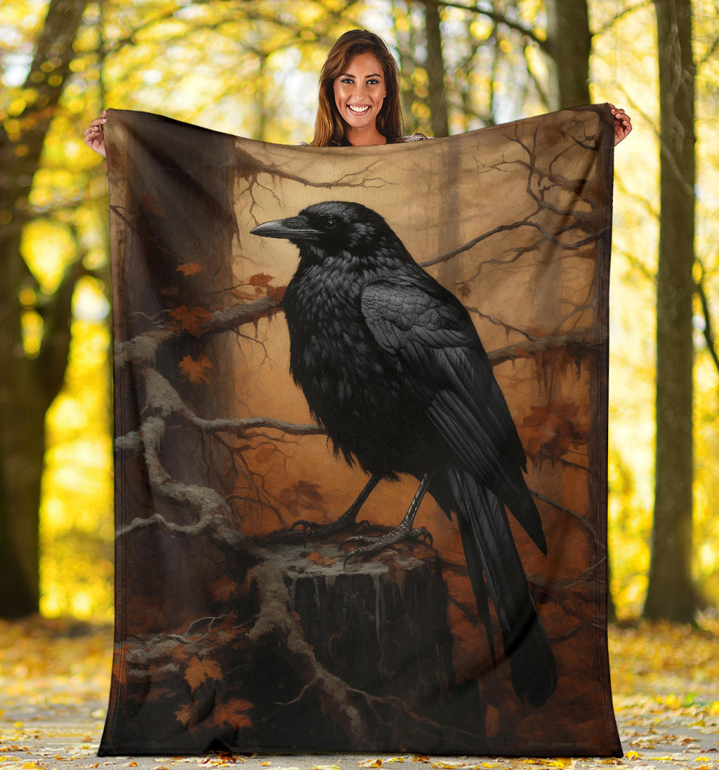 Crow Raven Blanket,  Goth Gifts, Crow Fleece Blanket, Crow Gifts, Crow Custom Blanket, Witchy Blanket