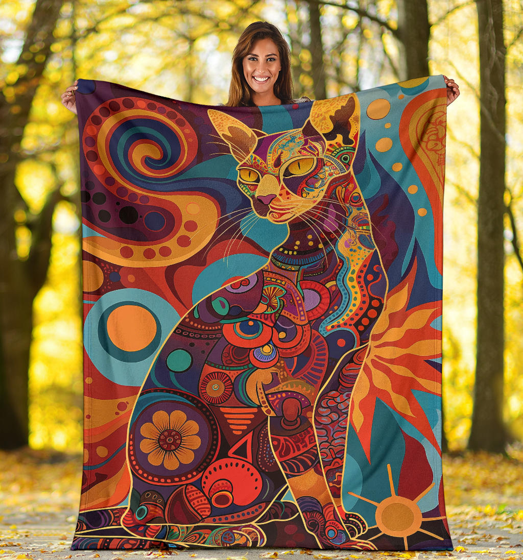 Oriental Cat Blanket, Trippy Psychedelics Oriental Cat Fleece Blanket, Oriental Cat Throw Blanket, Oriental Cat Gifts