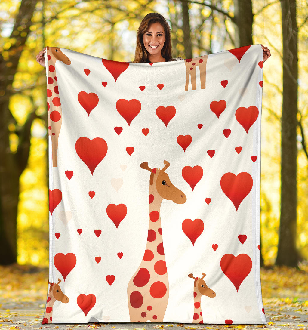 Giraffe Hearts Blanket, Giraffe Throw Blanket, Giraffe Fleece Blanket, Giraffe Gift