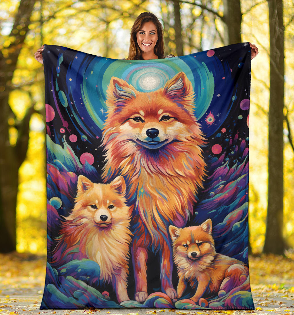 Finnish Spitz Blanket, Trippy Psychedelics Finnish Spitz Fleece Blanket, Finnish Spitz Throw Blanket, Finnish Spitz Gifts