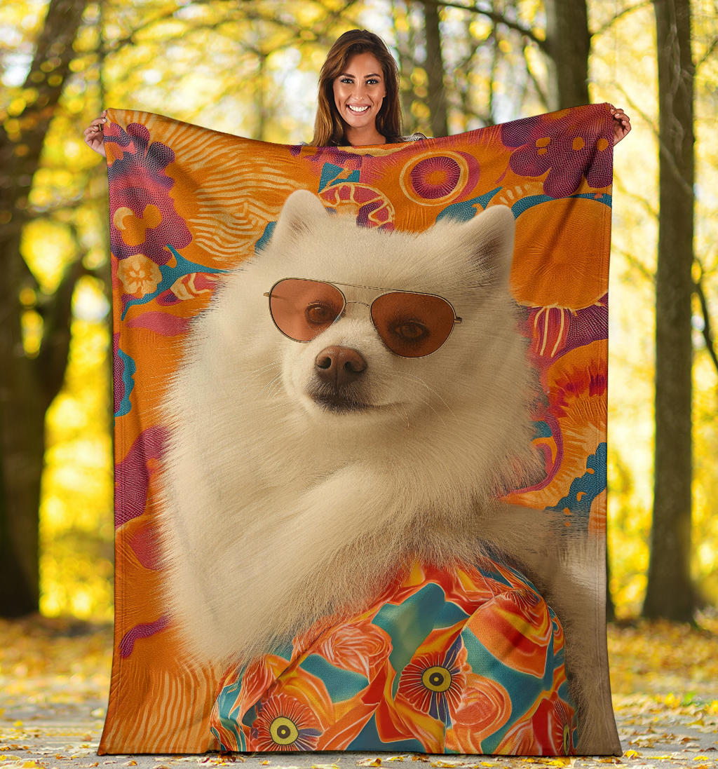 Japanese Spitz Blanket, Trippy Psychedelics Japanese Spitz Fleece Blanket, Japanese Spitz Throw Blanket, Japanese Spitz Gifts