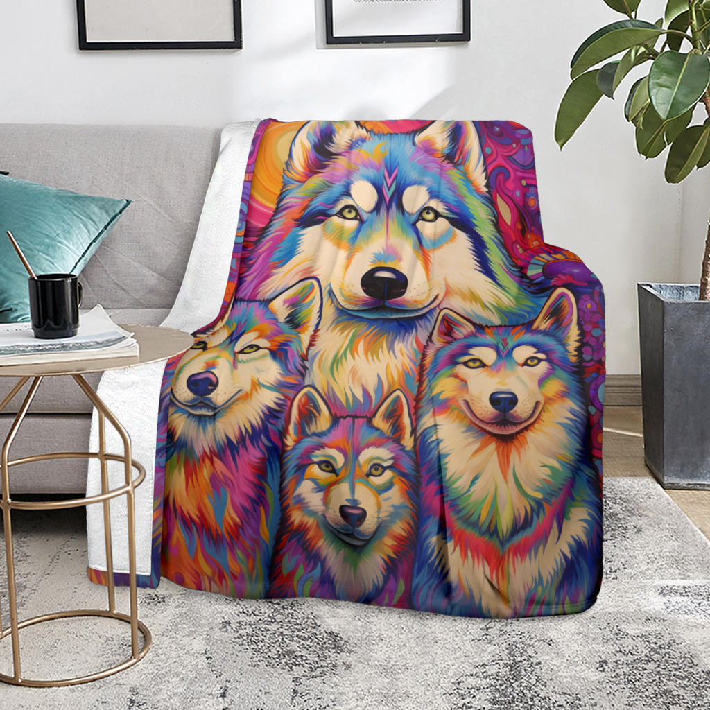 Alaskan Malamute Blanket, Trippy Psychedelics Alaskan Malamute Fleece Blanket, Alaskan Malamute Throw Blanket, Alaskan Malamute Gifts