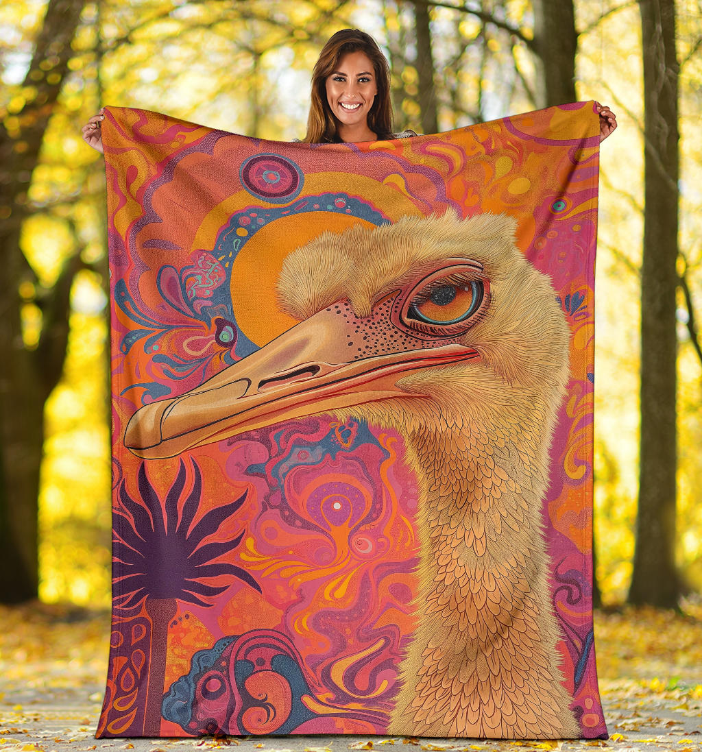 Ostrich Blanket, Trippy Psychedelics Ostrich Fleece Blanket, Ostrich Throw Blanket, Ostrich Gifts