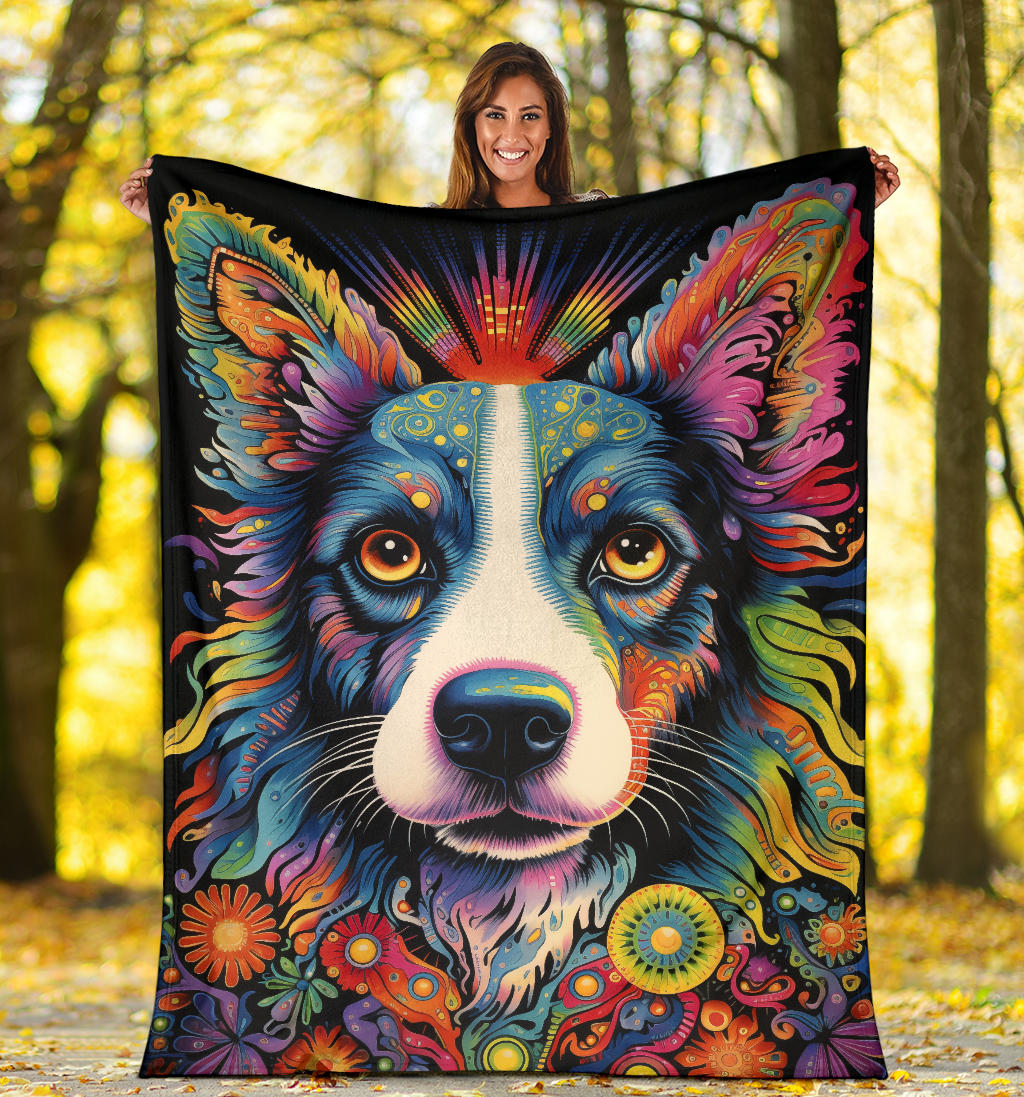 Border Collie Blanket, Border Collie Trippy Psychedelics Blanket, Border Collie Gifts, Border Collie Throw Blanket