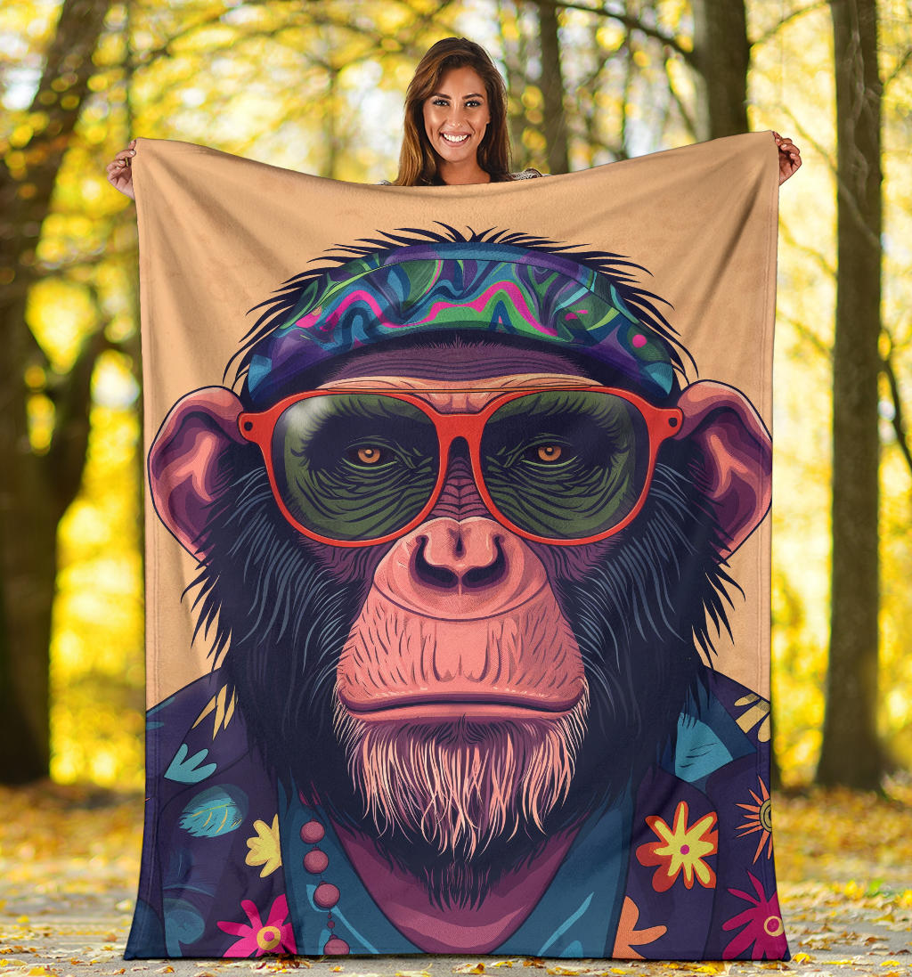 Chimpanzee Blanket, Trippy Psychedelics Chimpanzee Fleece Blanket, Chimpanzee Throw Blanket, Chimpanzee Gifts