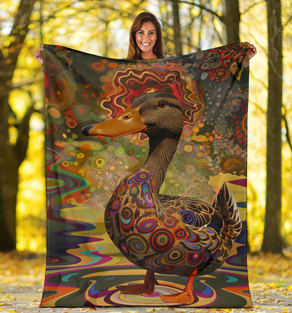 Duck Blanket, Trippy Psychedelics Duck Fleece Blanket, Duck Throw Blanket, Duck Gifts