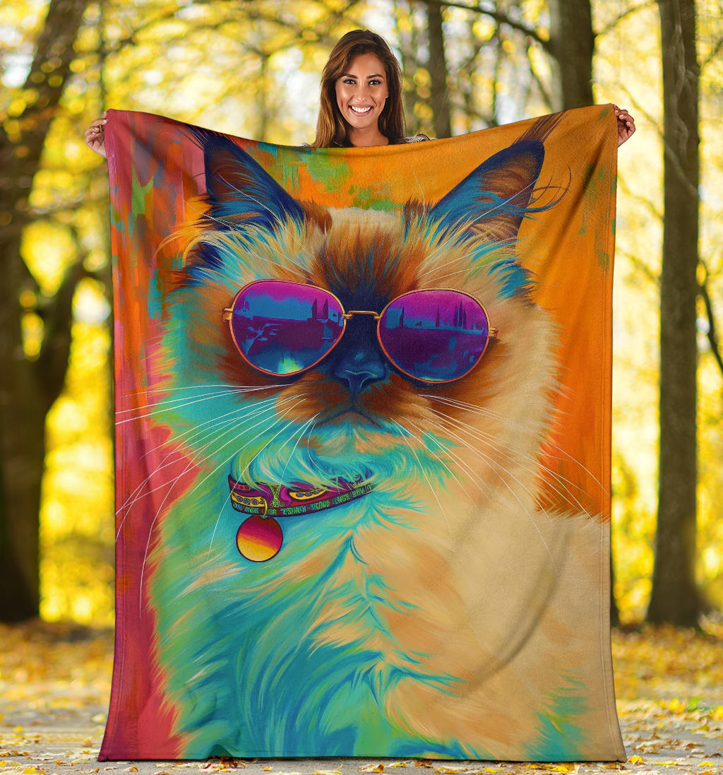 Birman cat Blanket, Trippy Psychedelics Birman cat Fleece Blanket, Birman cat Throw Blanket, Birman cat Gifts