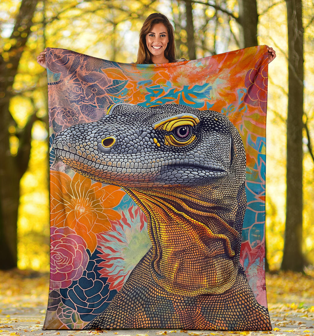 Komodo Dragon Blanket, Trippy Psychedelics Komodo Dragon Fleece Blanket, Komodo Dragon Throw Blanket, Komodo Dragon Gifts