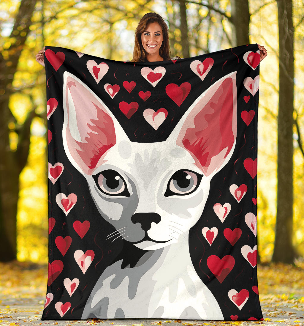 Sphynx Cat Hearts Blanket, Hairless Cat Blanket