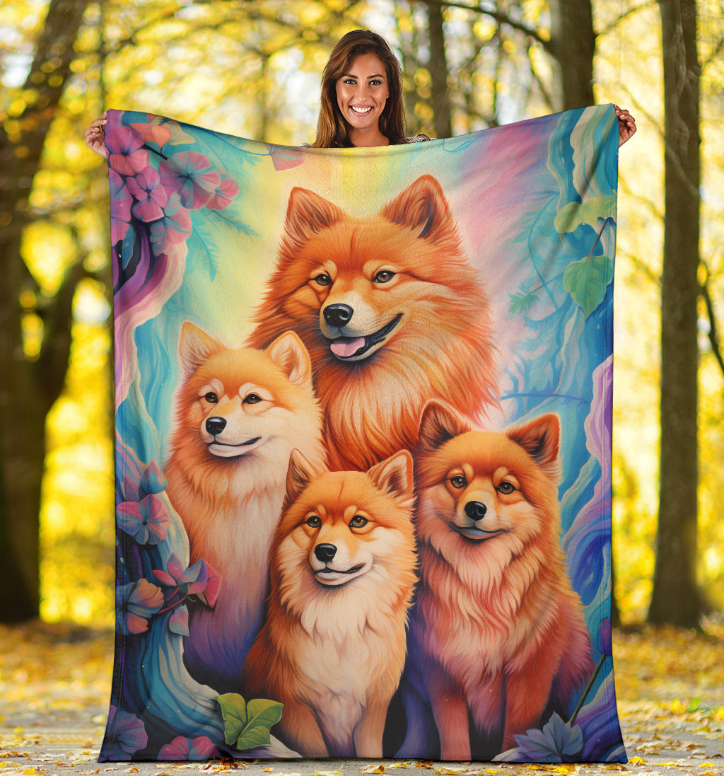 Finnish Spitz Blanket, Trippy Psychedelics Finnish Spitz Fleece Blanket, Finnish Spitz Throw Blanket, Finnish Spitz Gifts