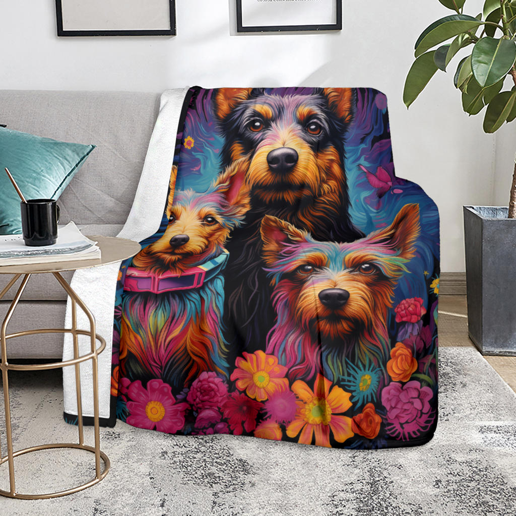 Australian Terrier Blanket, Trippy Psychedelics Australian Terrier Fleece Blanket, Australian Terrier Throw Blanket, Australian Terrier Gifts