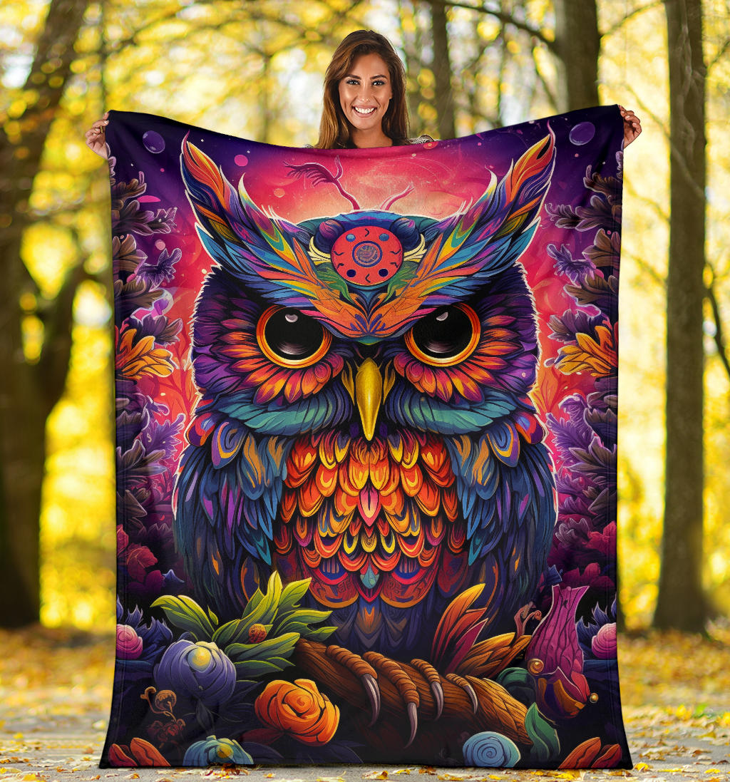 Trippy Psychedelics Owl Blanket, Owl Throw Blanket, Owl Fleece Blanket, Owl Gifts