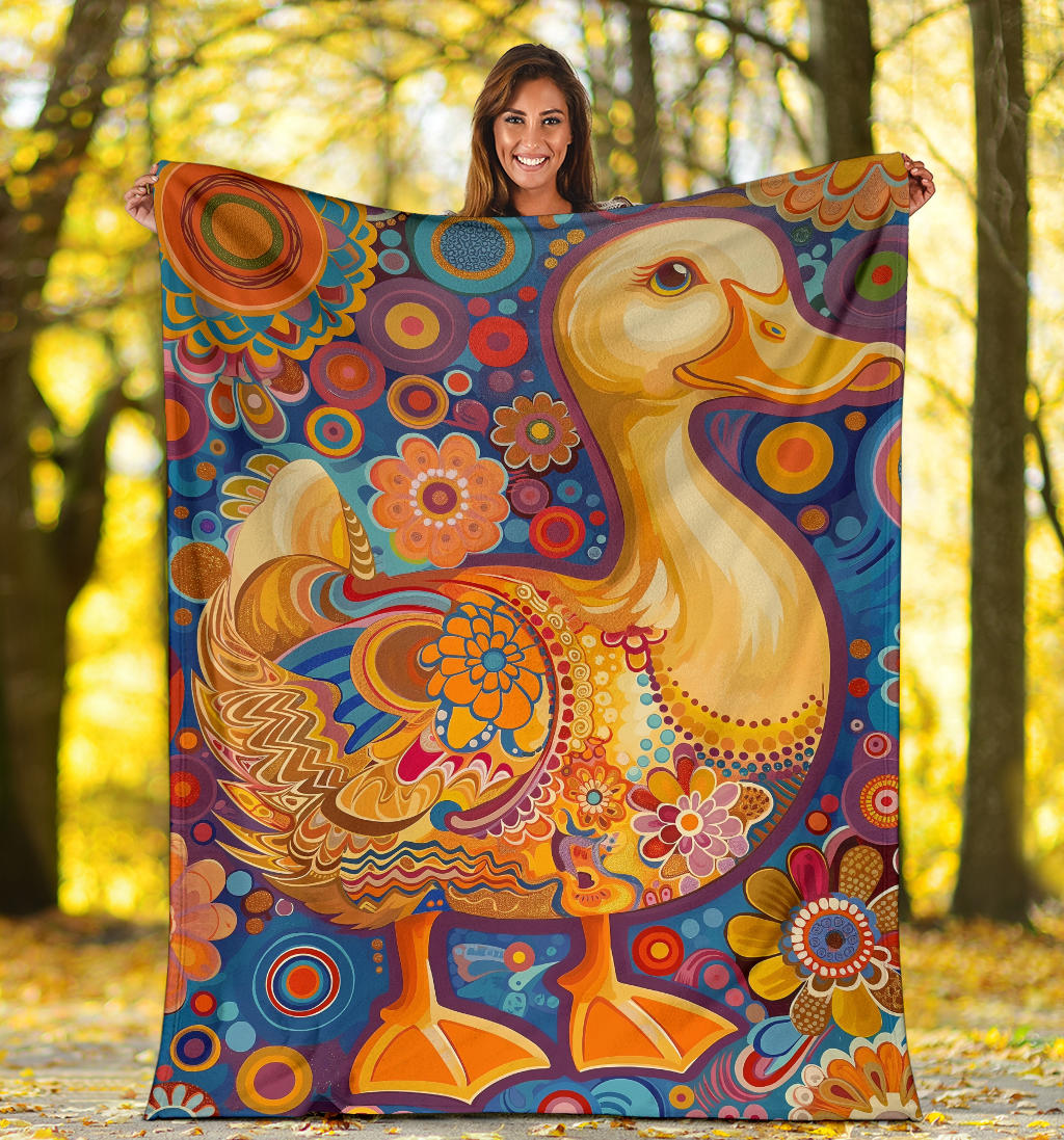 Duck Blanket, Trippy Psychedelics Duck Fleece Blanket, Duck Throw Blanket, Duck Gifts