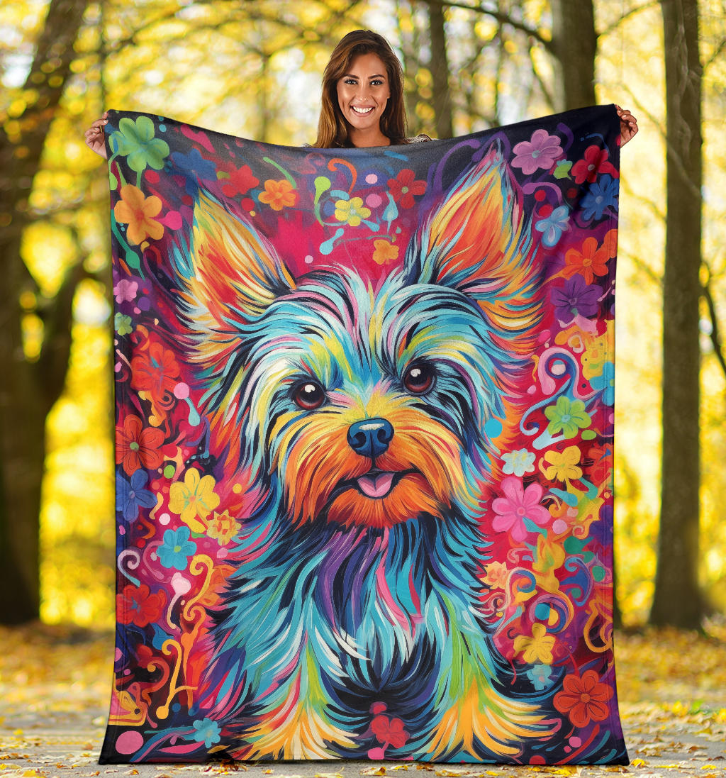 Trippy Psychedelics Yorkshire Terrier Blanket, Yorkshire Terrier Throw Blanket, Yorkshire Terrier Fleece Blanket, Yorkshire Terrier Gifts