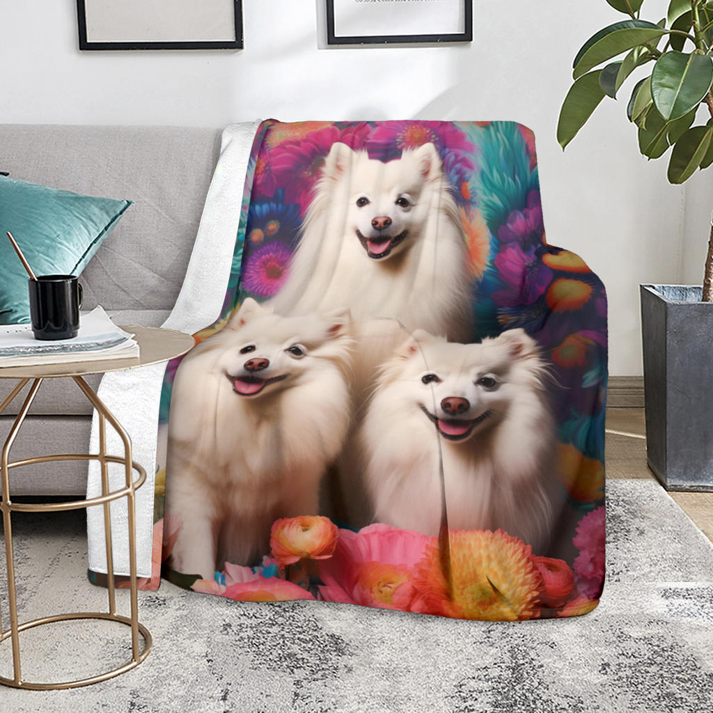 American Eskimo Blanket, Trippy Psychedelics American Eskimo Fleece Blanket, American Eskimo Throw Blanket, American Eskimo Gifts