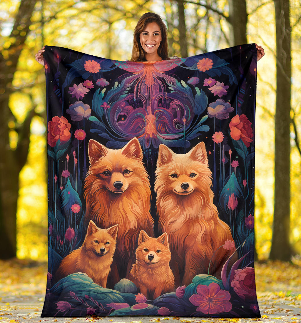 Finnish Spitz Blanket, Trippy Psychedelics Finnish Spitz Fleece Blanket, Finnish Spitz Throw Blanket, Finnish Spitz Gifts