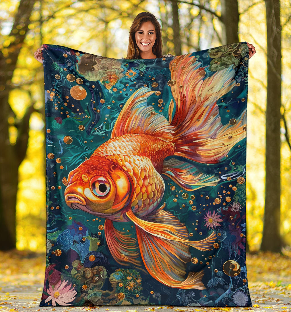 Goldfish Blanket, Trippy Psychedelics Goldfish Fleece Blanket, Goldfish Throw Blanket, Goldfish Gifts