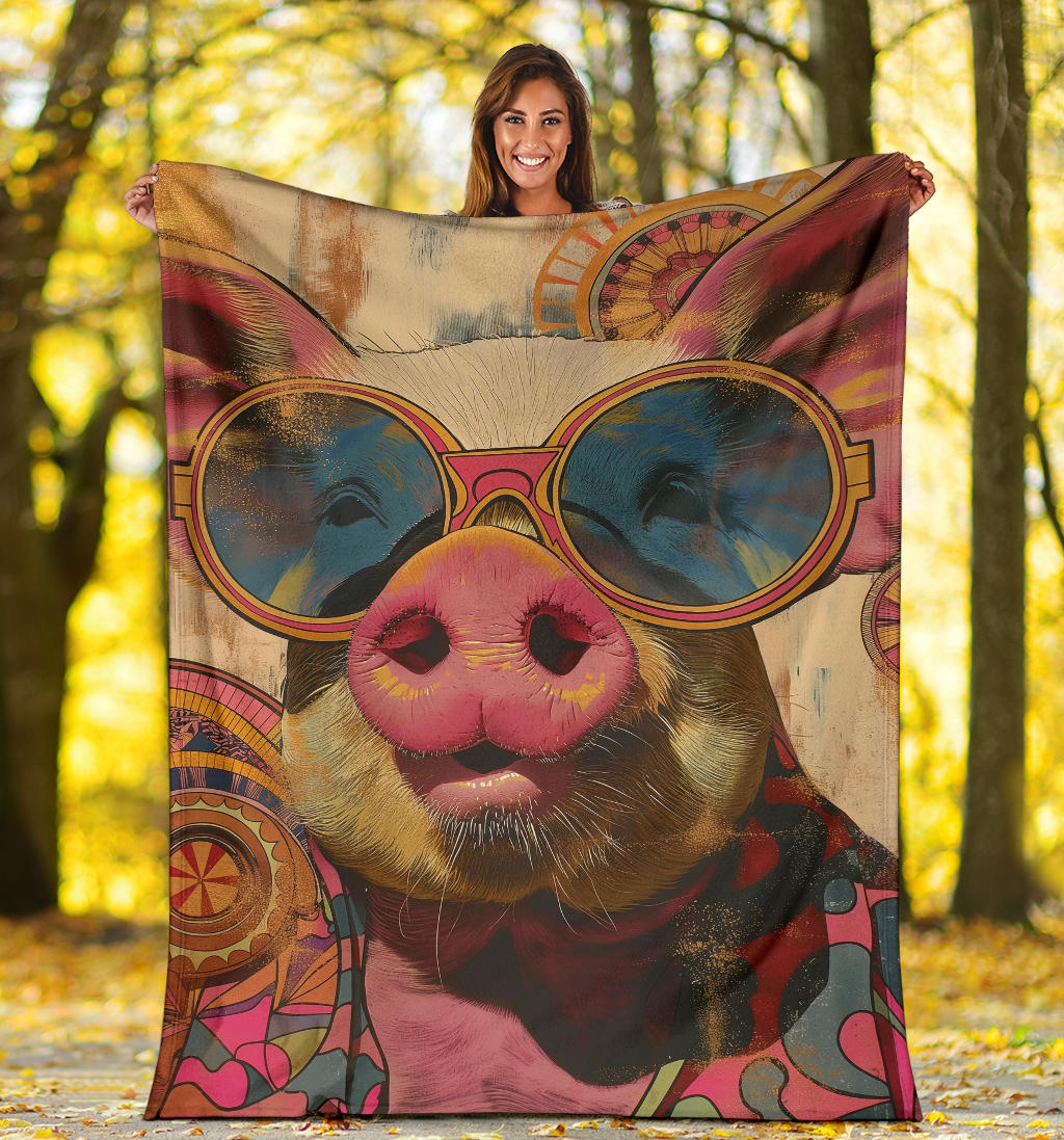 Pig Blanket, Trippy Psychedelics Pig Fleece Blanket, Pig Throw Blanket, Pig Gifts