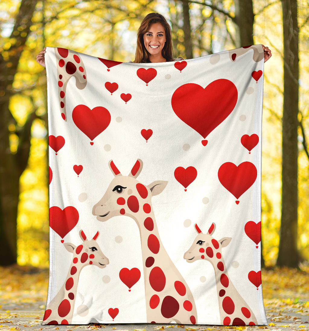 Giraffe Hearts Blanket, Giraffe Throw Blanket, Giraffe Fleece Blanket, Giraffe Gifts