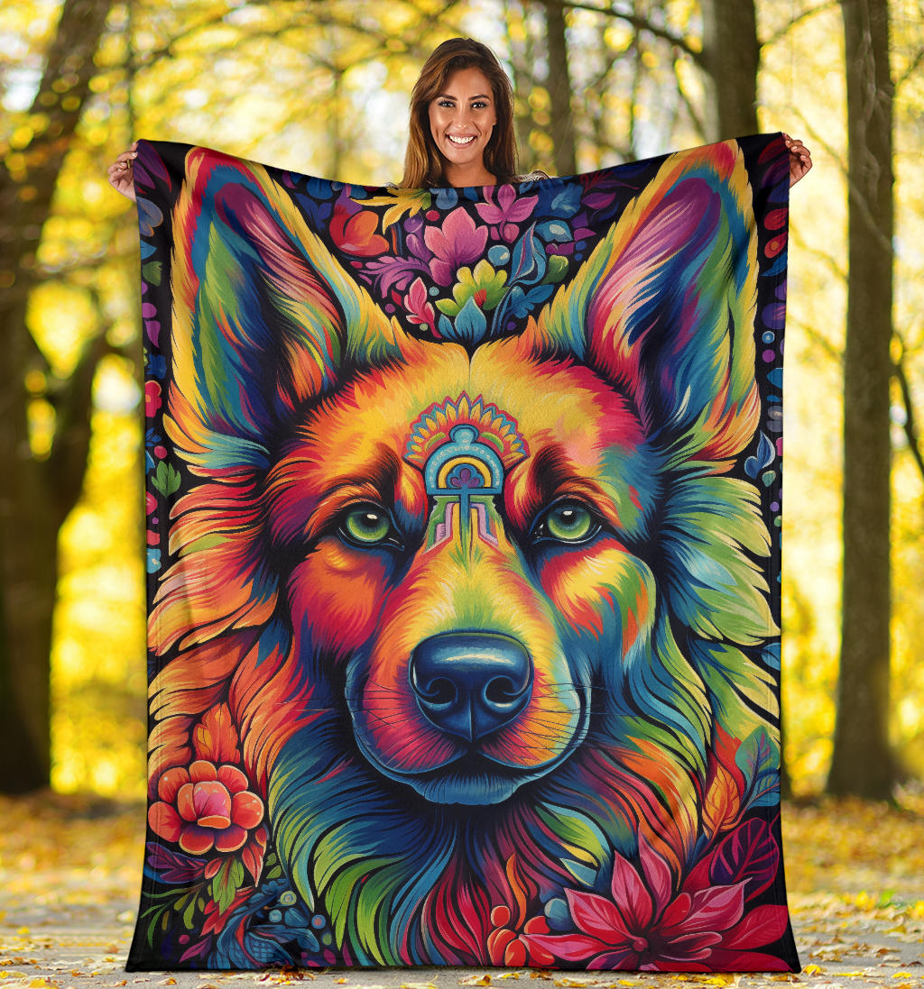 Trippy Psychedelics German Shepherd Blanket, German Shepherd Throw Blanket, German Shepherd Fleece Blanket, German Shepherd Gifts