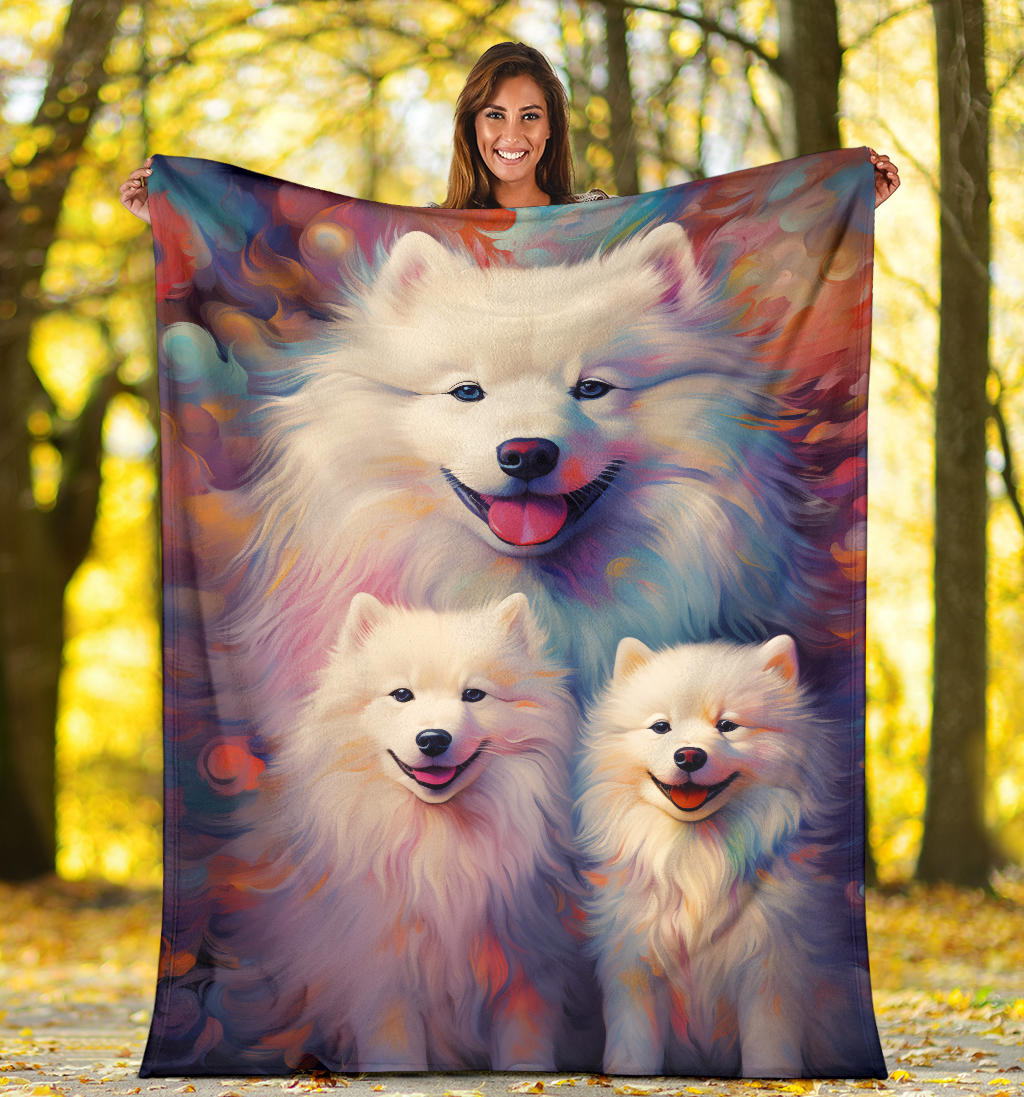 Samoyed Blanket, Trippy Psychedelics Samoyed Fleece Blanket, Samoyed Throw Blanket, Samoyed Gifts